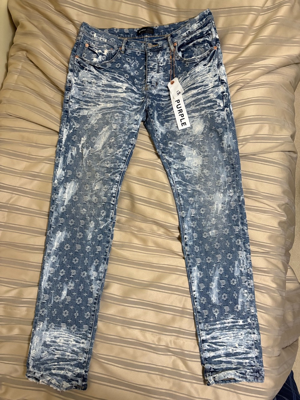 Purple Brand Jeans P001 - Super Heavy Waxed Indigo Jacquard Monogram
